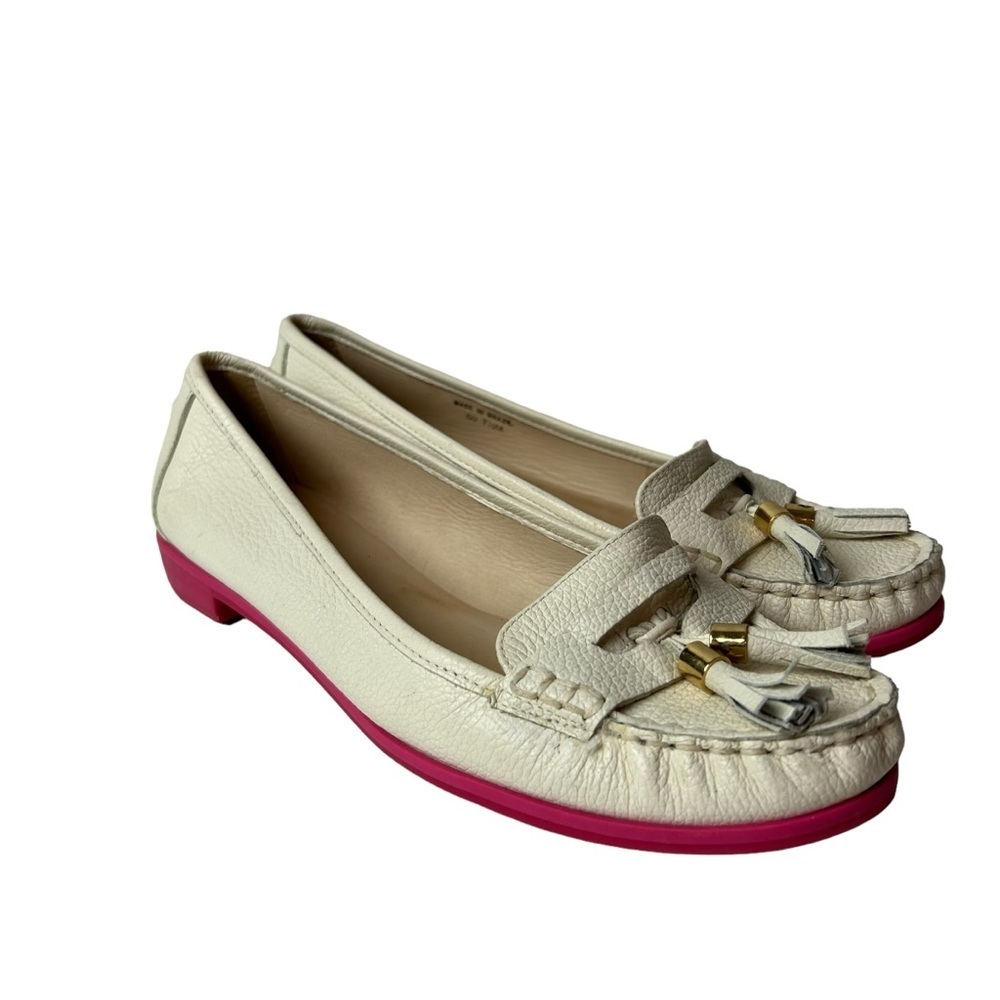 Kate Spade Women’s Loafers Tassel ivory Leather Shoes Size 7.5 M